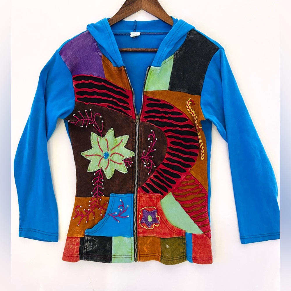 Handcrafted Patchwork Zip Hoodie Size Small - image 3
